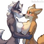 anotherarcticfox anthro areola arm_grab athletic blush blush_lines breast_squish breasts breasts_frottage canid canine canis confident crossgender dominant dominant_female duo embarrassed eye_contact female female/female fox fox_mccloud holding_partner looking_at_another looking_at_partner mammal mtf_crossgender nipples nose_to_nose nude slightly_chubby squish submissive submissive_female wolf wolf_o'donnell