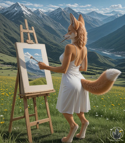 anthro drawing female fur outside smile solo morysso canid canine fox mammal hi_res