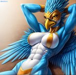 abs accipitrid accipitriform anthro athletic athletic_anthro athletic_female avian beak bird birdovo breasts eagle exercise female mask navel solo wings workout