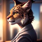 anthro clothed clothing ear_tuft female inner_ear_fluff office office_clothing photo photorealism photorealistic side_view smile solo tuft dimot felid feline lynx mammal portrait