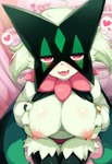 anthro areola big_breasts blush breasts camel_toe female fur genitals green_body green_fur looking_at_viewer nipples nude pussy smile solo keetoaiillust felid feline generation_9_pokemon mammal meowscarada pokemon_(species) hi_res