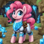 armor cheerful diamond_armor female feral friendship_is_magic happy minecraft saddle_bag smile solo standing elkcip pinkie_pie_(mlp) earth_pony equid equine horse mammal my_little_pony pony hi_res