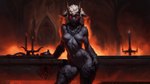 anthro black_body black_fur bovid breasts caprine caprine_demon colored demon female fur genitals glowing glowing_eyes hell hi_res horn mammal nipples open_mouth pink_nipples pose pussy red_eyes sheep solo standing wool_(fur)