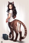 bottomless brown_hair clothed clothing female hair solo stripes director_crashbandit animal_humanoid cat_humanoid felid felid_humanoid felid_taur feline feline_humanoid humanoid mammal mammal_humanoid mammal_taur taur hi_res novelai