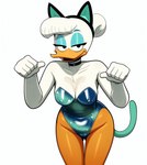 anatid anseriform anthro avian bangs beak bedroom_eyes bird black_eyes blue_clothing blue_eyeshadow breasts bunny_costume camel_toe cat_tail choker cleavage clothed clothing cloud9999 costume daisy_duck disney duck ducktales ducktales_(2017) eyebrows eyeliner eyeshadow fake_cat_ears fake_ears feathers female hair hair_bun hi_res jewelry leaning leaning_forward looking_at_viewer makeup narrowed_eyes necklace non-mammal_breasts open_mouth orange_legs paw_pose portrait pose seductive simple_background solo thick_thighs three-quarter_portrait tuft white_background white_body white_feathers white_hair white_skin