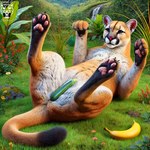 amber_eyes anus banana claws dipstick_tail female feral flower food fruit fur grass lying markings on_back orange_body orange_fur pawpads paws plant solo tail_markings vegetable water waterfall white_body white_fur zucchini shabeel cougar felid feline mammal