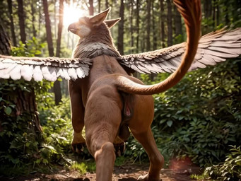 anus beak digitigrade feathers female feral forest fur genitals light light_beam looking_at_viewer looking_back looking_back_at_viewer nipples paws plant pussy quadruped running slow_motion solo sunbeam sunlight teats tree wings jelloponies silverlynx avian gryphon mythological_avian animated short_playtime webm