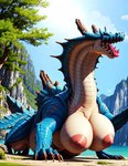 areola big_breasts blue_body breasts busty_feral capcom claws female feral horn lagiacrus leviathan_(mh) monster_hunter nipples non-mammal_breasts non-mammal_nipples nude open_mouth scalie solo tongue tongue_out