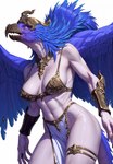 anthro armor blue_body blue_eyes blue_feathers bottomwear bra bracers clothing feathers female gold_(metal) gold_jewelry hammer jewelry loincloth necklace solo tools underwear warhammer warhammer40k warhammer_fantasy lizzie_addams tzeentch avian demon hi_res