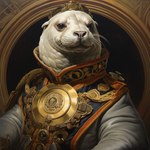 anthro armor breastplate brown_eyes collar crown detailed_background fur king male ornate overweight pauldron pink_nose royalty solo solo_focus whiskers white_body white_fur bahufaru mammal marine pinniped seal portrait