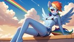 anthro bikini blush clothing female mlp solo swimwear tricksterfox rainbow_dash_(mlp) canid canine equid equine fox horse humanoid mammal pony