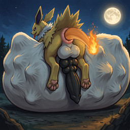 4_toes almost_fully_inside anal anal_vore animal_genitalia animal_penis anus backsack balls belly big_balls big_belly big_penis black_penis butt canine_genitalia canine_penis countershading duo feet feral fire flaming_tail fur genitals hyper hyper_belly knot looking_back male moon multi_genitalia multi_knot neck_tuft night outside pawpads penis pink_anus pink_pawpads rear_view size_difference sky smaller_pred star starry_sky tail toes tongue tongue_out tuft vore white_balls white_body white_countershading white_eyes white_fur yellow_body yellow_fur thedavid nintendo pokemon charizard eeveelution generation_1_pokemon jolteon pokemon_(species) hi_res