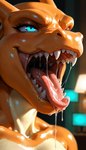 anthro bodily_fluids dripping fangs female mouth_shot open_mouth orange_body saliva saliva_drip saliva_string smile soft_vore solo teeth tongue tongue_out vore redstallion_(director) nintendo pokemon charizard dragon generation_1_pokemon pokemon_(species) scalie hi_res