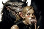 anthro blonde_hair ear_piercing ear_ring fellatio female group hair licking male male/female oral penile piercing ring_piercing sex tongue tongue_out trio hyperion charr elf felid humanoid mammal