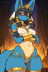 accessory anthro clothing crossed_arms female genitals gold_(metal) gold_jewelry jewelry looking_at_viewer nipples pussy red_eyes solo standing translucent translucent_clothing c_or3_ai nintendo pokemon generation_4_pokemon humanoid lucario pokemon_(species) hi_res