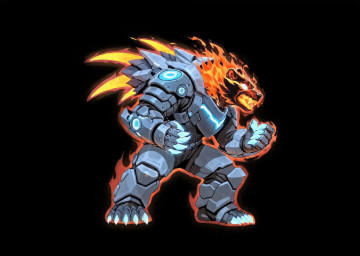 angry anthro armor black_background claws clothing feet feral fingers fire fist flaming_hair flaming_mane fur glowing glowing_eyes machine male pseudo_hair pseudo_mane simple_background solo teeth thebigbradwulf onsen_the_bear_(thebigbradwulf) elemental_creature felid humanoid lion mammal pantherine ursid animated digital_media_(artwork) official_art