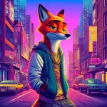 anthro bottomwear canid canine car chain_necklace city clothed clothing denim denim_clothing fox fully_clothed gold_(metal) hand_in_pocket jacket jeans jewelry letterman_jacket lidded_eyes looking_at_viewer male mammal necklace neon neon_lights nick_wilde open_clothing open_jacket open_topwear pants pockets red_fox shirt smile solo standing street tail thedarkshadow1990 topwear urban vehicle zootopia