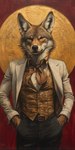 andromorph anthro belt clothing intersex neckscarf shirt slacks solo suit topwear vest yellow_eyes bahufaru thomas_doyle_(bahufaru) canid canine canis coyote mammal hi_res