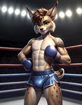 anthro bottomwear boxing boxing_gloves clothing gym_bottomwear gym_clothing gym_shorts handwear hotpants male male/male shorts solo sport tattoo tribal tribal_tattoo otterball felid feline lynx mammal hi_res