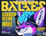 anthro barcode blue_eyes blue_hair canid canine cover fox fur hair headgear headshot inner_ear_fluff low_poly magazine magazine_cover male mammal purple_body purple_fur simple_background solo text tkyoprko tuft vaporwave whisker_spots