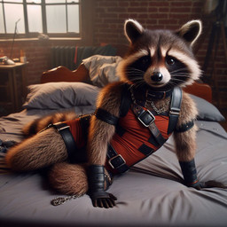 bdsm bondage bound feral hidden_genitalia male solo lerrmot rocket_raccoon mammal procyonid raccoon