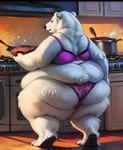 anthro bra clothing cooking female kitchen morbidly_obese obese overweight panties solo standing underwear ffox475 mammal polar_bear ursid ursine hi_res