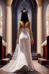 amber_eyes anthro black_hair bride church clothing detailed_background dress female hair inside looking_back slim solo veil wedding_dress hellapoc zakumi_(hellapoc) cheetah felid feline mammal