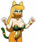 anatid annoyed anseriform anthro areola areola_slip avian bangs beak bell bell_collar big_breasts bird blonde_hair bracelet breasts bunny_costume cat_tail cleavage clothed clothing cloud9999 collar costume disney duck ducktales ducktales_(2017) ear_piercing ear_ring eyeliner eyeshadow fake_cat_ears fake_ears feathers female frown furrowed_brow gold_(metal) gold_clothing gold_jewelry goldie_o'gilt green_clothing green_eyes green_eyeshadow hair hi_res jewelry long_hair makeup nipples non-mammal_breasts non-mammal_nipples orange_legs paw_pose piercing portrait pose ring_piercing solo three-quarter_portrait white_body white_feathers white_skin