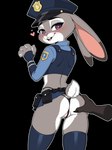 <3 <3_eyes ambiguous_gender anthro barely_visible_genitalia barely_visible_pussy blush bottomwear butt butt_grab clothed clothing duo ears_down female genitals hand_on_butt holster legwear looking_at_viewer looking_back looking_back_at_viewer miniskirt pivoted_ears police_hat police_uniform presenting presenting_hindquarters pussy rear_view simple_background skimpy skirt smile spread_butt spreading standing thong topwear transparent_background underwear uniform vest zootopia alucard_(director) judy_hopps lagomorph leporid mammal rabbit absurd_res alpha_channel hi_res