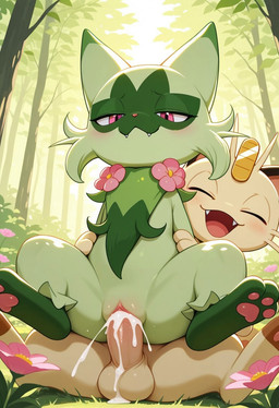 anthro anthro_on_anthro anthro_penetrated anthro_penetrating anthro_penetrating_anthro balls bodily_fluids chair_position cum cum_in_pussy cum_inside eyes_closed female female_penetrated from_behind_position fur genital_fluids genitals green_body green_fur happy happy_sex male male/female male_penetrating male_penetrating_female paws penetration penile penile_penetration penis_in_pussy pink_eyes semi-anthro sex vaginal vaginal_penetration anguirus12345 nintendo pokemon felid feline floragato generation_1_pokemon generation_9_pokemon mammal meowth pokemon_(species) hi_res