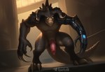 3_toes animal_genitalia animal_penis anthro biped claws cybernetic_arm cybernetic_limb cybernetics erection feet genital_slit genitals glowing glowing_eyes horn knot looking_at_viewer machine male muscular muscular_anthro muscular_male nude penis prosthetic prosthetic_limb scales slit solo tail teeth text toe_claws toes yellow_eyes sergalbutt fallout cyborg deathclaw reptile scalie signature url