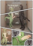 anthro black_body black_fur blue_eyes blush butt curvy_figure domestic_cat duo erection eyebrows felid feline felis foreskin fur genitals green_body green_scales hi_res horn jack_the_kobold kobold looking_at_genitalia looking_at_penis male male/male mammal masturbation narrowed_eyes nonimousmate nude partially_retracted_foreskin penile penile_masturbation penis presenting presenting_penis public red_eyes retracted_foreskin scales shy thick_thighs tom_the_cat wide_hips