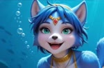 anthro bikini blue_body blue_fur breasts clothing diving female fur happy jewelry medium_breasts multicolored_body multicolored_fur ocean_view sea smile solo swimwear underwater water animsaiuniverse nintendo star_fox krystal_(star_fox) canid canine fox mammal animated hi_res webm