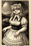 2024 border breasts clothed clothing female maid_uniform outside smile standing uniform vintage anonymous_director mammal mephitid skunk monochrome watermark