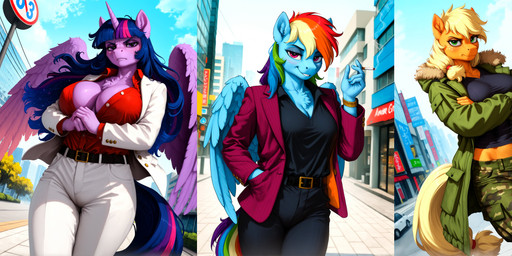 Rating: s
ID: 122641
Date: 2025-08-20 09:17:25 -0400
Status: active
Score: 7
5_fingers abs absurd_res alternative_fashion anthro anthrofied applejack_(mlp) belt big_breasts blonde_hair blue_body blue_feathers bottomwear breasts building camo camo_bottomwear camo_clothing camo_pants camo_print chest_tuft city city_background cleavage clock clothed clothing cloud cosplay crossed_arms crossover crossover_cosplay day detailed_background earth_pony equid equine eyebrows eyelashes feathered_wings feathers female fingers friendship_is_magic fur green_eyes group hair hand_in_pocket hi_res holding_object horn horse inner_boob jacket kazuma_kiryu long_hair looking_at_viewer mammal multicolored_hair multicolored_tail my_little_pony navel open_clothing open_jacket open_shirt open_topwear orange_body outside pants pattern_bottomwear pattern_clothing pattern_pants pegasus pockets pony purple_body purple_eyes purple_fur purple_hair rainbow_dash_(mlp) rainbow_hair rainbow_tail red_eyes shirt shun_akiyama sky skyscraper smile taiga_saejima tail text topwear trio tuft twilight_sparkle_(mlp) unknown_director urban watch winged_unicorn wings yakuza_(series) post #122641