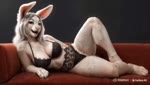 anthro clothing female furniture lingerie looking_at_viewer reclining sofa solo lagomorph leporid mammal rabbit animated webm