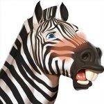 ambiguous_gender black_body black_fur black_stripes blue_eyes blush feral fur open_mouth reaction_image simple_background solo striped_body striped_fur stripes suprise teeth tongue white_background white_body white_fur anonymous_director equid equine mammal zebra headshot_portrait portrait