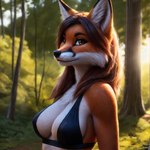 anthro breasts canid canine clothed clothing female fox fur hyper_realistic_ai lalkin looking_at_viewer mammal orange_body orange_eyes orange_fur solo underwear underwear_only white_body white_fur