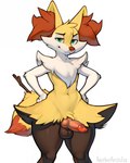 animal_genitalia animal_penis anthro balls belly_button canine_genitalia canine_penis genitals green_eyes hands_on_hips inner_ear_fluff looking_at_viewer magic_user male neck_tuft penis smug solo stick tuft wide_hips anotherarcticfox braixen canid canine fox generation_6_pokemon mammal pokemon_(species) hi_res