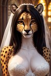 amber_eyes anthro black_hair bride church clothing detailed_background dress female hair inside slim solo veil wedding_dress hellapoc zakumi_(hellapoc) cheetah felid feline mammal