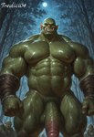 balls bodily_fluids forest genitals green_body group light male moonlight muscular muscular_male night penis plant smile smiling_at_viewer tree tredici04 humanoid orc hi_res