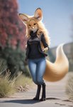 ai_tagging_(redrocket) anthro artois_posting_service barefoot big_ears biped blonde_hair blurred_background bottomwear breasts brown_eyes clock clothed clothing day denim denim_bottomwear denim_clothing detailed_background digitigrade feet female fishnet_clothing fluffy fluffy_tail fully_clothed fur grass hair hand_in_pocket hands_in_both_pockets hoodie inner_ear_fluff jacket jeans long_hair looking_at_viewer markings orange_body orange_fur outside pants plant pockets shirt sky smile solo standing tan_body tan_fur toes topwear tuft watch whiskers white_body white_fur wristwatch director_crashbandit canid canine fennec fox mammal true_fox tail digital_media_(artwork) hi_res