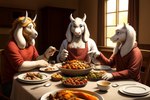 anthro ariesai asgore_dreemurr asriel_dreemurr bovid caprine dinner family female goat group male mammal thanksgiving toriel trio