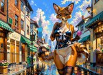 anthro bottomless clothed clothing condom female genitals leather leather_clothing leather_topwear legwear pussy sexual_barrier_device solo standing stockings topwear denis0k canid canine fox mammal