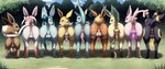 absurd_res anatomically_correct anatomically_correct_genitalia animal_genitalia animal_penis anus backsack balls blue_anus blue_penis blush bodily_fluids bow_ribbon butt canid canine canine_genitalia canine_penis detailed detailed_background detailed_fur director_firewolf eevee eeveelution electricity espeon feline_penis feral flareon frill_(anatomy) furryrock_(model) generation_1_pokemon generation_2_pokemon generation_4_pokemon generation_6_pokemon genital_fluids genital_slit genitals glaceon glowing glowing_genitalia grass group hi_res jolteon knot leafeon lineup looking_at_viewer looking_back looking_back_at_viewer male mammal paws penile_spines penis plant pokemon_(species) precum prehensile_penis presenting presenting_hindquarters psychic_energy psychic_powers raised_tail rear_view ribbons ribbons_(anatomy) side_by_side size_difference sky slit sparks steam sylveon take_your_pick tapering_penis tree umbreon vaporeon vines widescreen