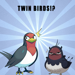 2_tails 3_toes 4_toes ambiguous_gender belly black_body black_eyes black_feathers claw_toes claws crossover duo feathered_tail feathers feet looking_at_viewer multi_tail multicolored_body paws small_tail surprise tail tan_belly text toes white_belly wings yiff_ai_(director) black_clover meme_2026 nintendo pokemon nero avian bird generation_3_pokemon pokemon_(species) taillow absurd_res english_text hi_res meme