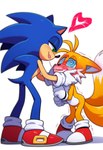 after_kiss anthro anthro_on_anthro blush bodily_fluids clothing dizzy duo eye_contact femboy footwear girly gloves handwear kiss_mark lipstick looking_at_another makeup male male/male narrowed_eyes saliva saliva_string shaking simple_background trembling anonymous_director sonic_the_hedgehog_(series) miles_prower sonic_the_hedgehog canid canine eulipotyphlan fox hedgehog mammal hi_res