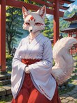 anthro clothed clothing female fur shrine shrine_maiden solo white_body white_fur cowfurmania canid canine fox mammal absurd_res hi_res