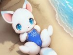 anusman arctic_fox beach blue_body blue_eyes blue_fur camel_toe canid canine clothing female fox fur larimar_(jewelpet) looking_at_viewer lying mammal on_back one-piece_swimsuit seaside semi-anthro solo spread_legs spreading swimwear white_body white_fur