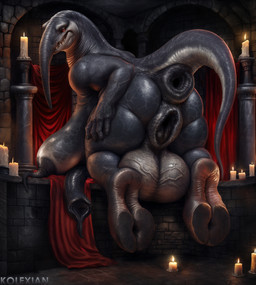 2_toes 5_fingers all_fours altar anus balls big_anus big_balls big_breasts big_butt big_clitoris big_penis black_anus black_penis black_pussy breasts butt clitoris creepy curvy_figure detailed_background feet fingers gaping genitals grey_body grin herm hooves huge_anus huge_breasts inside intersex looking_at_viewer looking_back looking_back_at_viewer marble nipples nude penis presenting presenting_anus presenting_hindquarters proboscis_(anatomy) puffy_anus pussy raised_tail rear_view red_eyes sagging_breasts self_upload sharp_teeth smile soles solo spreading teeth thick_thighs toes unusual_anatomy unusual_genitalia unusual_penis wide_hips kolexian humanoid monster unknown_species hi_res signature story story_in_description watermark